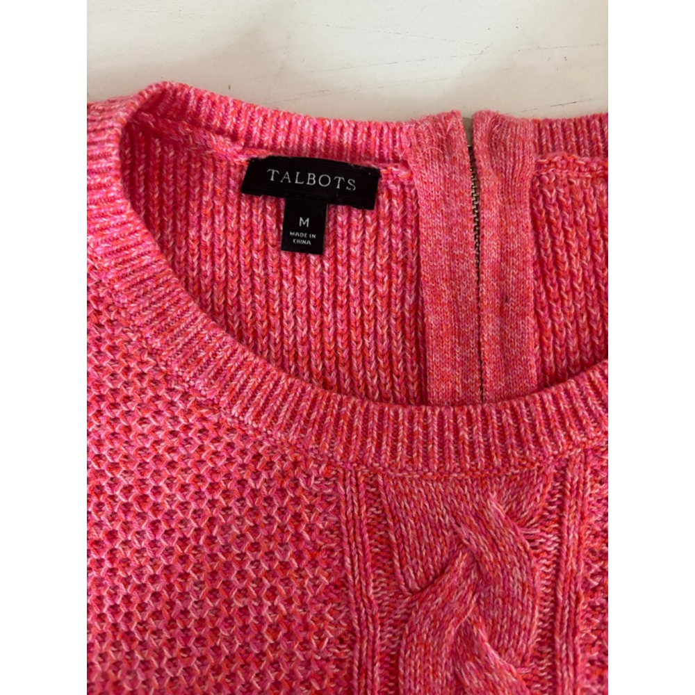 EUC Talbots Cotton Blend Zipper Back Cable Knit Sweater | Sz Med - Picture 7 of 8